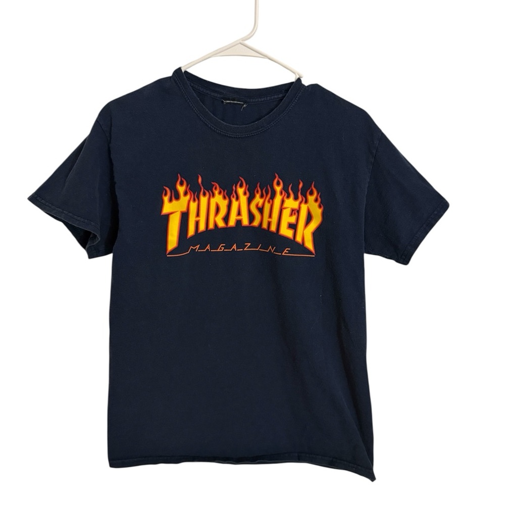 Thrasher Navy Tee with Flame Logo